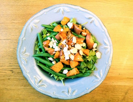 arugula-potato-bean Arugula, Roasted Red and Sweet Potatoes with Rosemary, Green Beans, Brazil Nuts