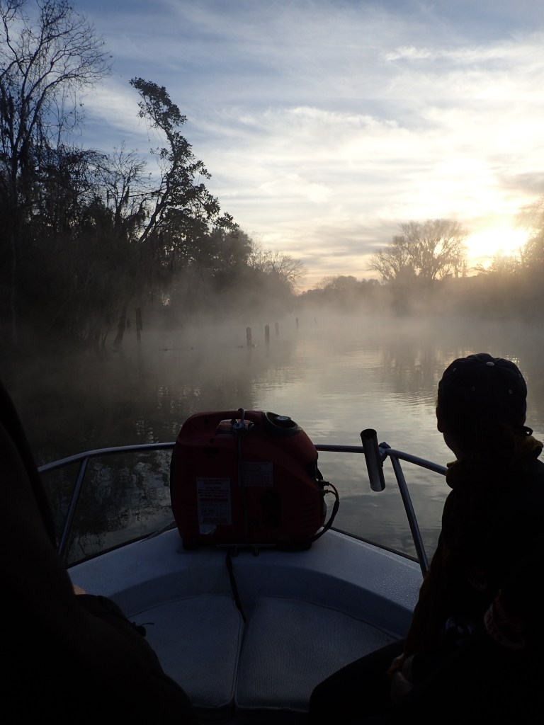 Foggy morning boat ride